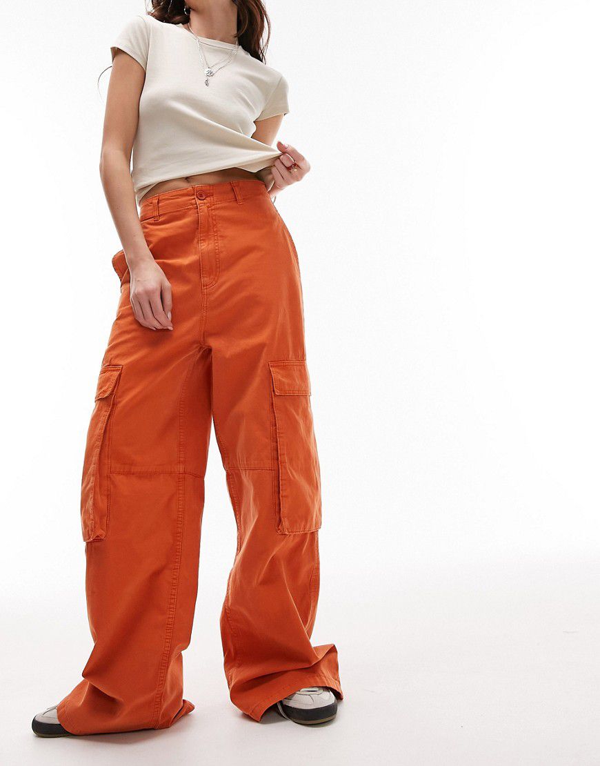 Pantaloni cargo dritti oversize a vita alta arancioni con tasca - Topshop - Modalova