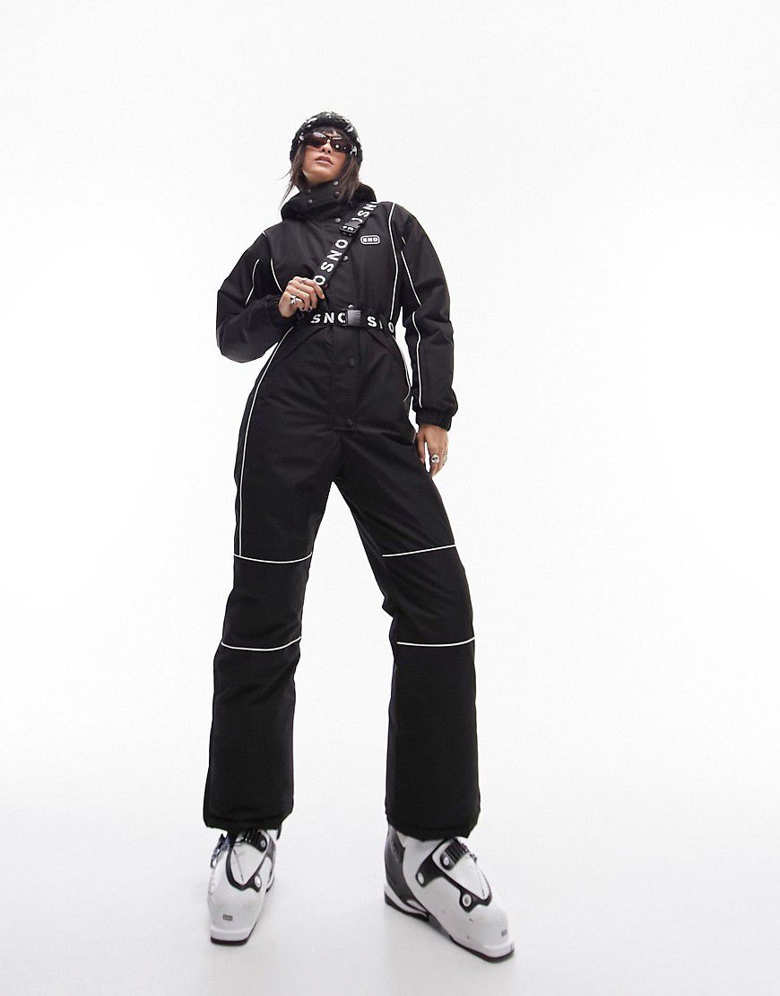 Sno - Tuta da sci nera con cappuccio e cintura - Topshop - Modalova