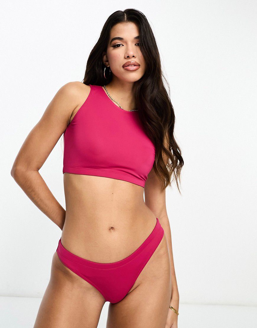 Completo bikini magenta sportivo con top accollato e slip - Threadbare - Modalova