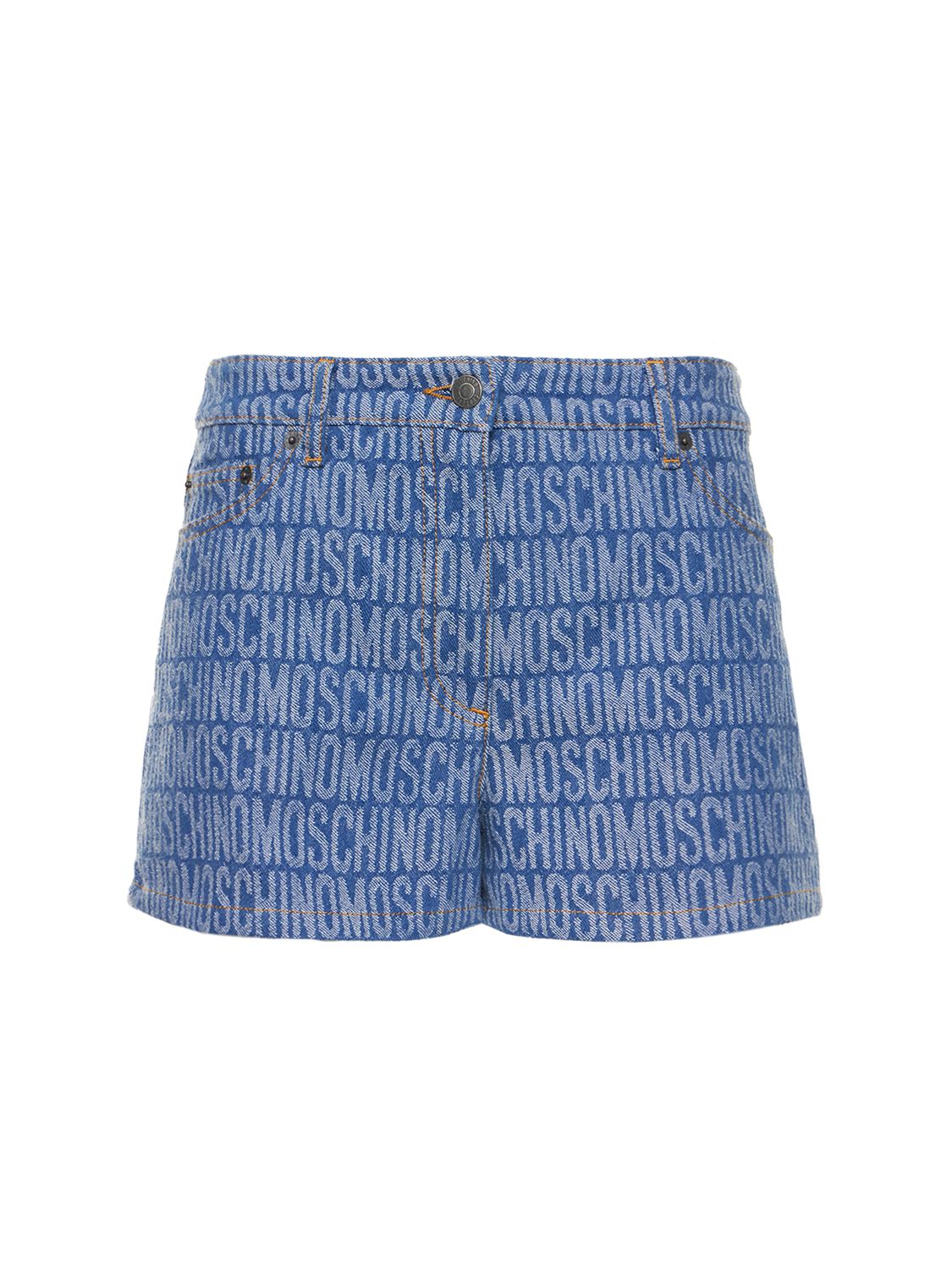 Shorts In Denim Con Logo Jacquard - MOSCHINO - Modalova