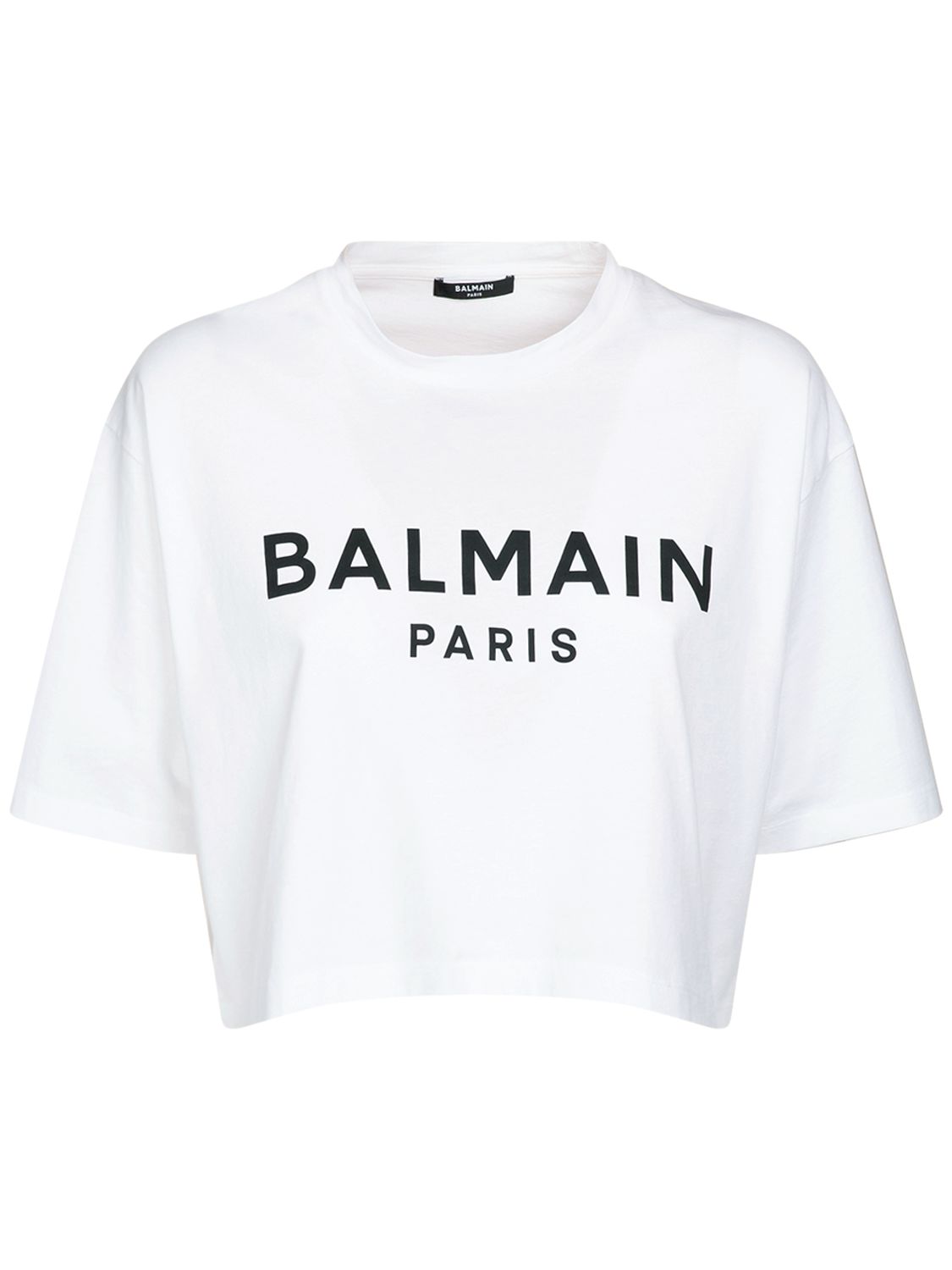 T-shirt Cropped In Jersey Di Cotone Con Logo - BALMAIN - Modalova