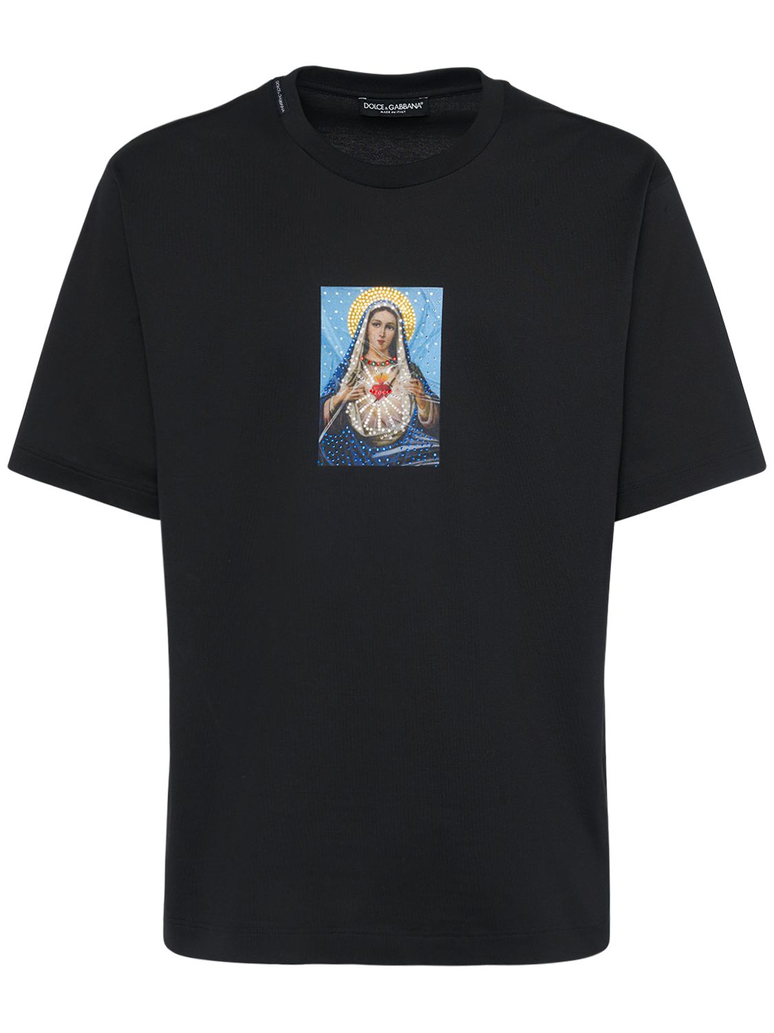 T-shirt In Jersey Di Cotone Con Cristalli - DOLCE & GABBANA - Modalova