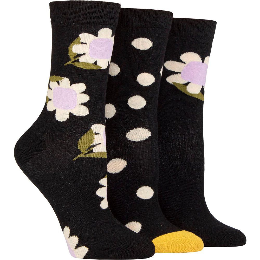 Ladies 3 Pair Patterned Cotton Socks Flowers 4-8 Ladies - Caroline Gardner - Modalova