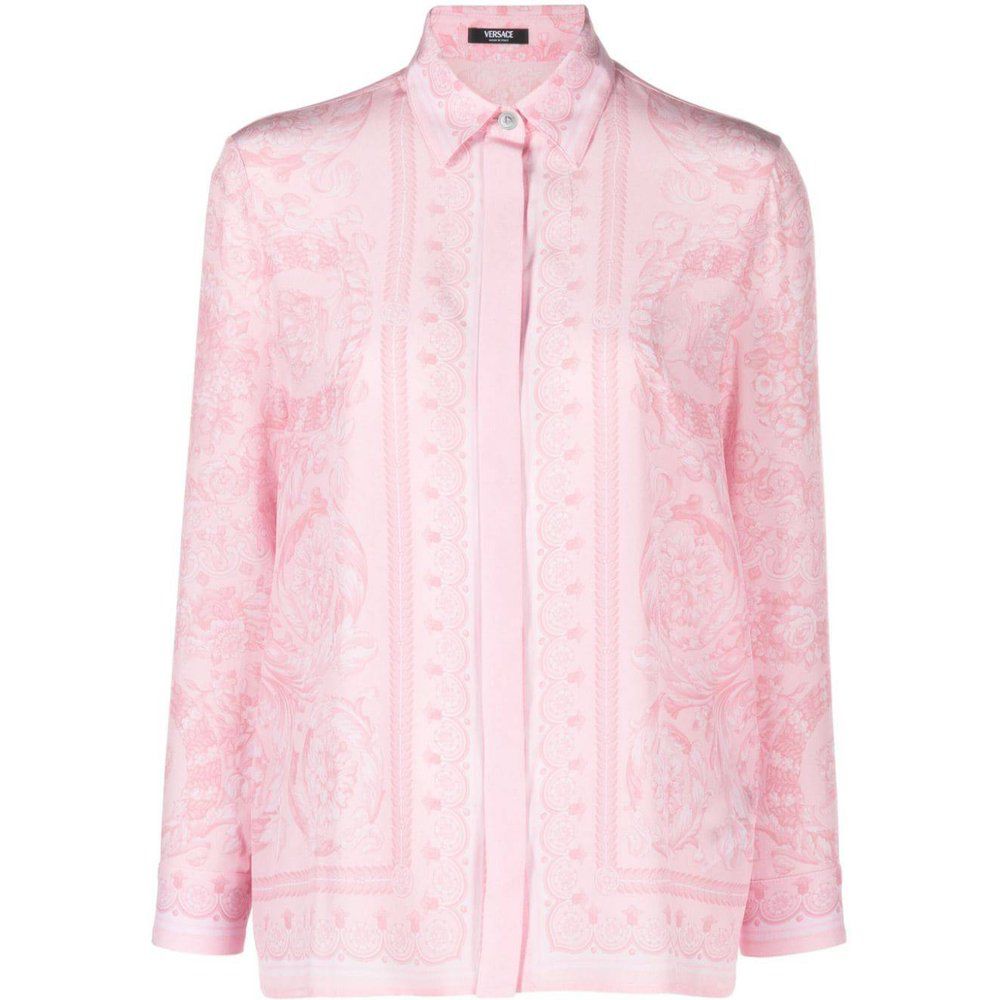 Camicia in georgette di seta rosa rosa - Versace - Modalova
