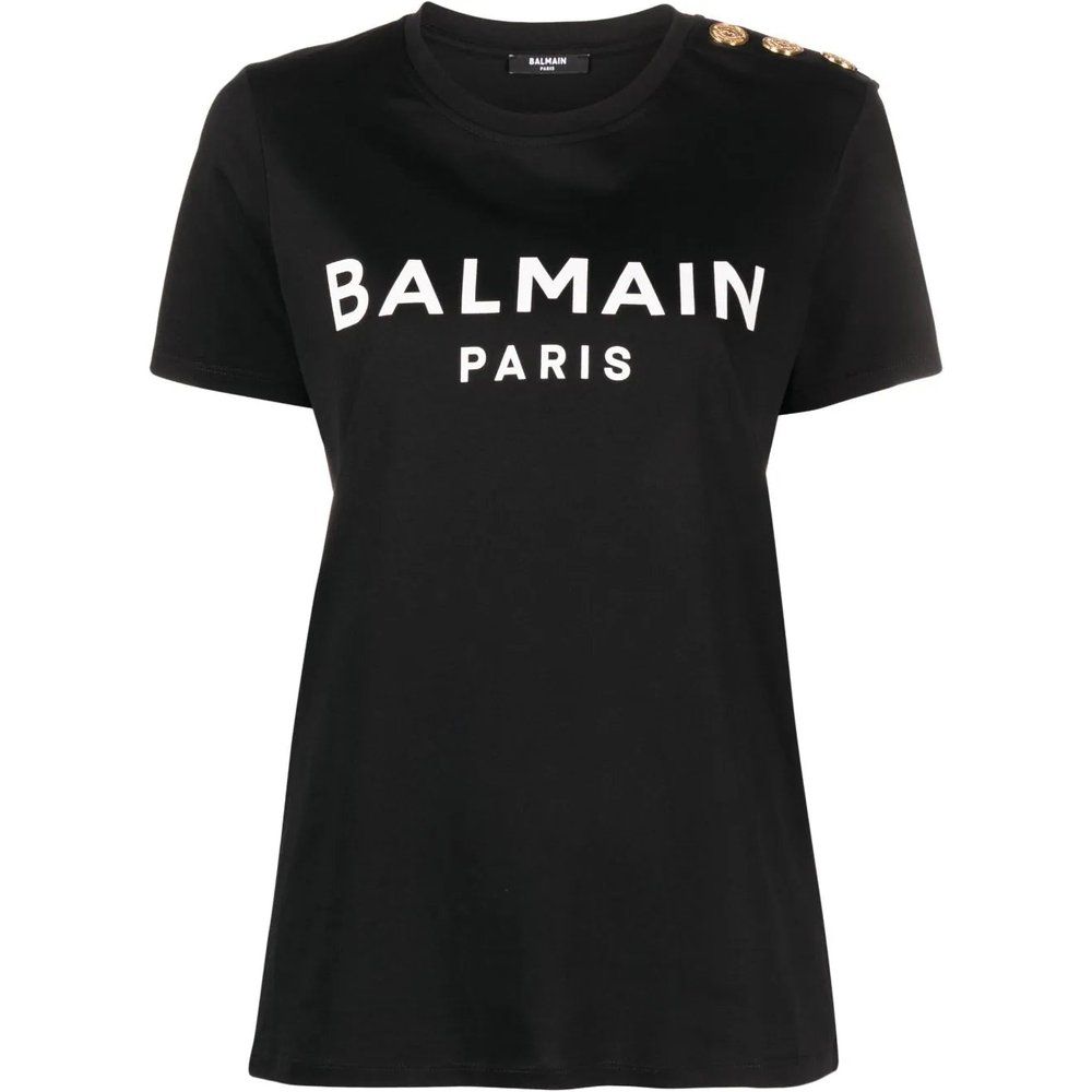 T-shirt nera con stampa logo sul davanti - Balmain - Modalova