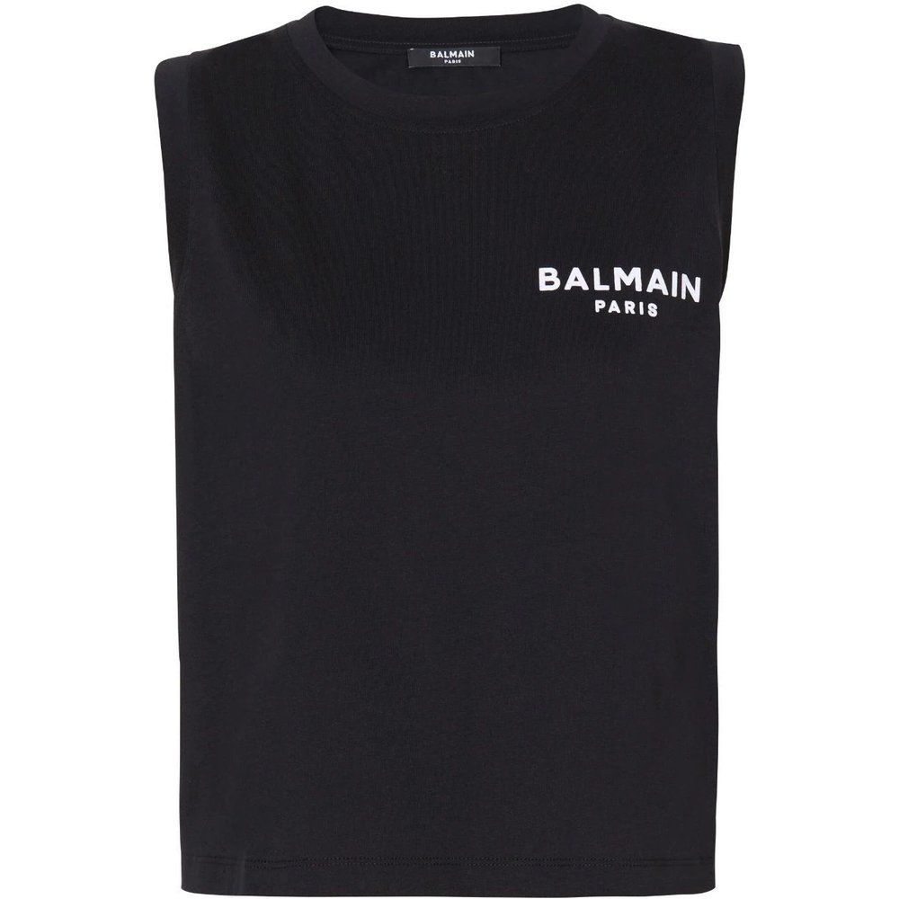 T-shirt nera senza maniche - Balmain - Modalova