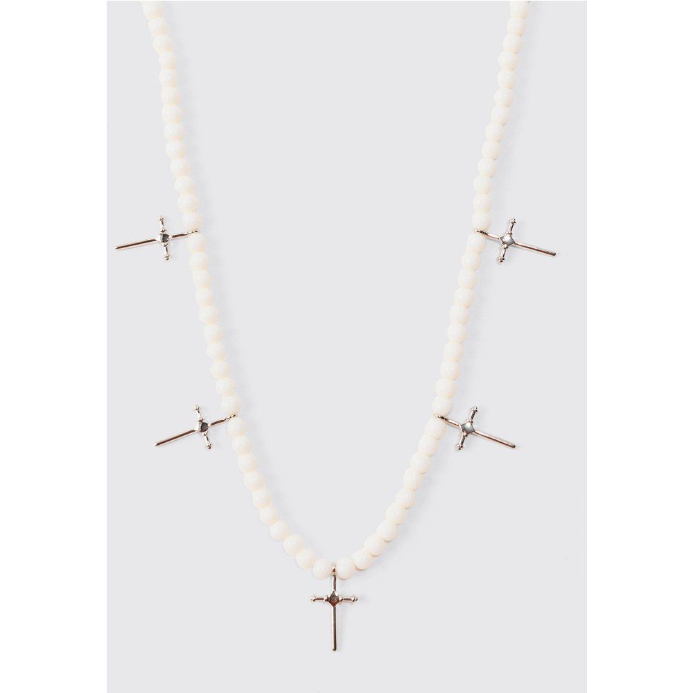 Collana di perle bianche con pendente a croce - boohoo - Modalova