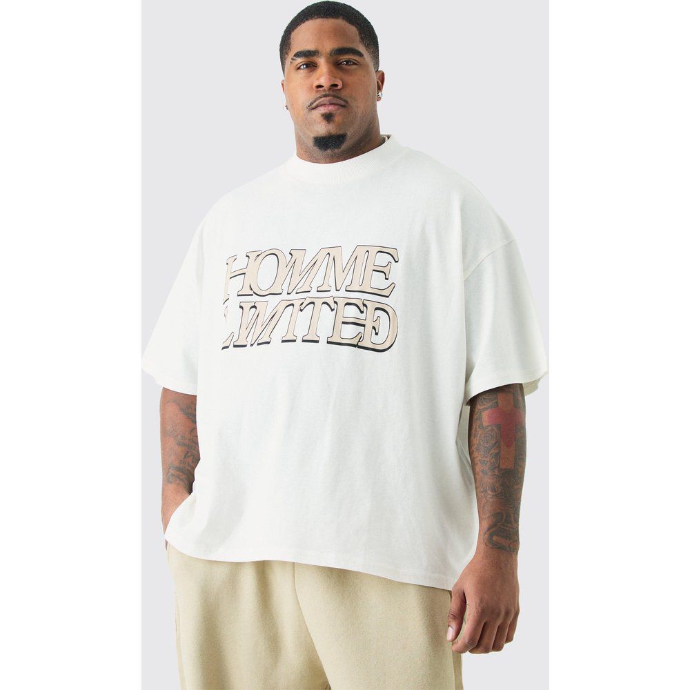 T-shirt Plus Size squadrata oversize Homme Ltd con girocollo esteso - boohoo - Modalova
