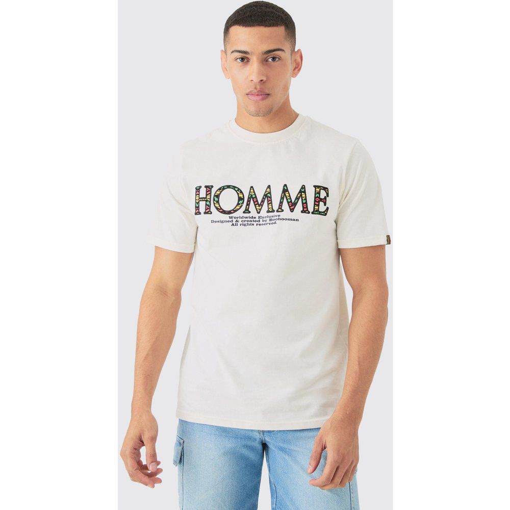 T-shirt con grafica Homme ricamata - boohoo - Modalova