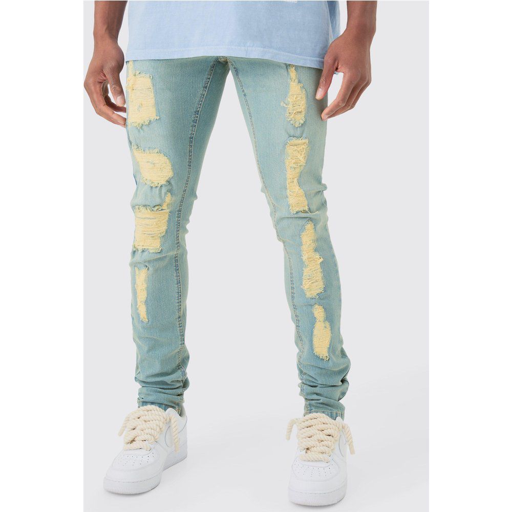 Skinny Stacked Distressed Ripped Jeans In Antique Blue - boohoo - Modalova