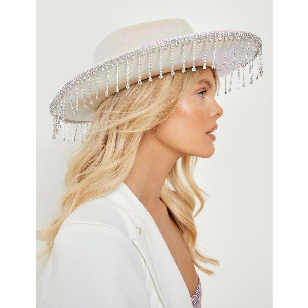 Cappello da cowgirl a tesa larga con nappe di strass - boohoo - Modalova