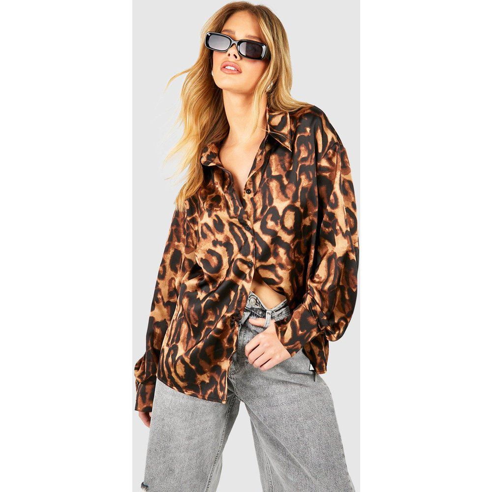Camicia in raso leopardato, Multi - boohoo - Modalova