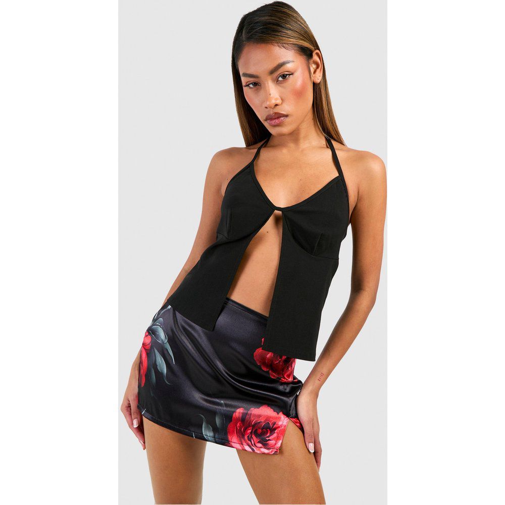 Floral Printed Satin Mini Skirt - boohoo - Modalova