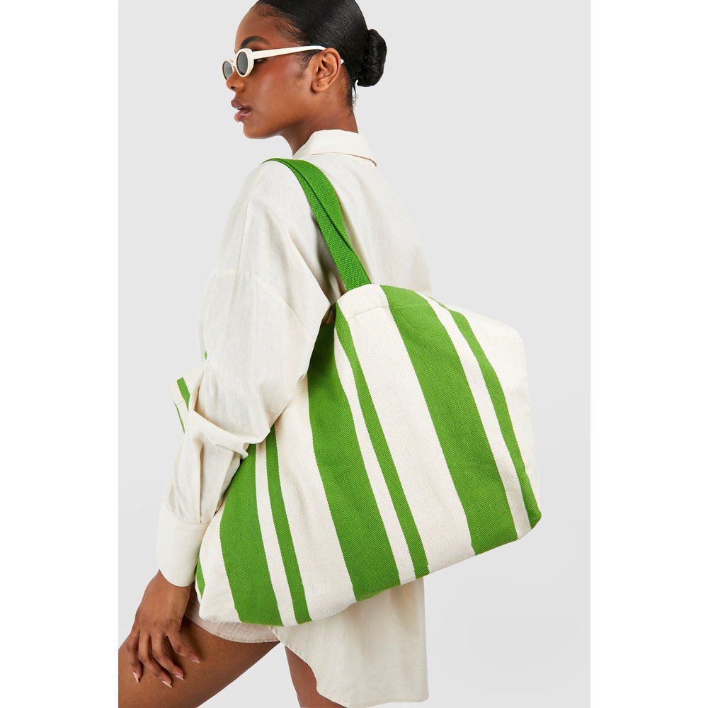 Stripe Cotton Beach Bag, Bianco - boohoo - Modalova