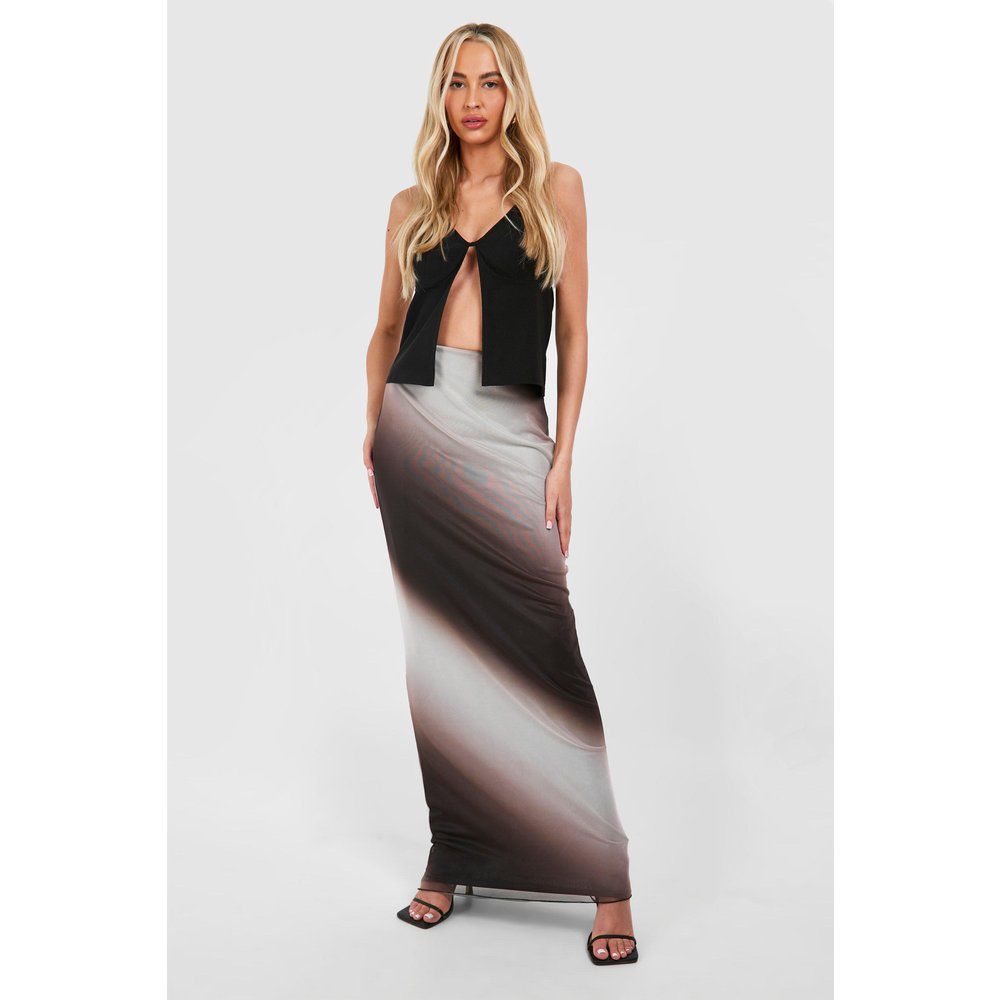 Tall Printed Mesh Maxi Skirt, Nero - boohoo - Modalova
