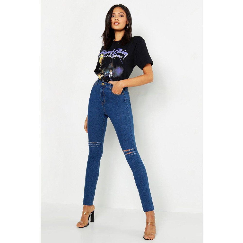 Jeans Tall Basic a vita alta Skinny Fit effetto smagliato con gamba da 98 cm - boohoo - Modalova