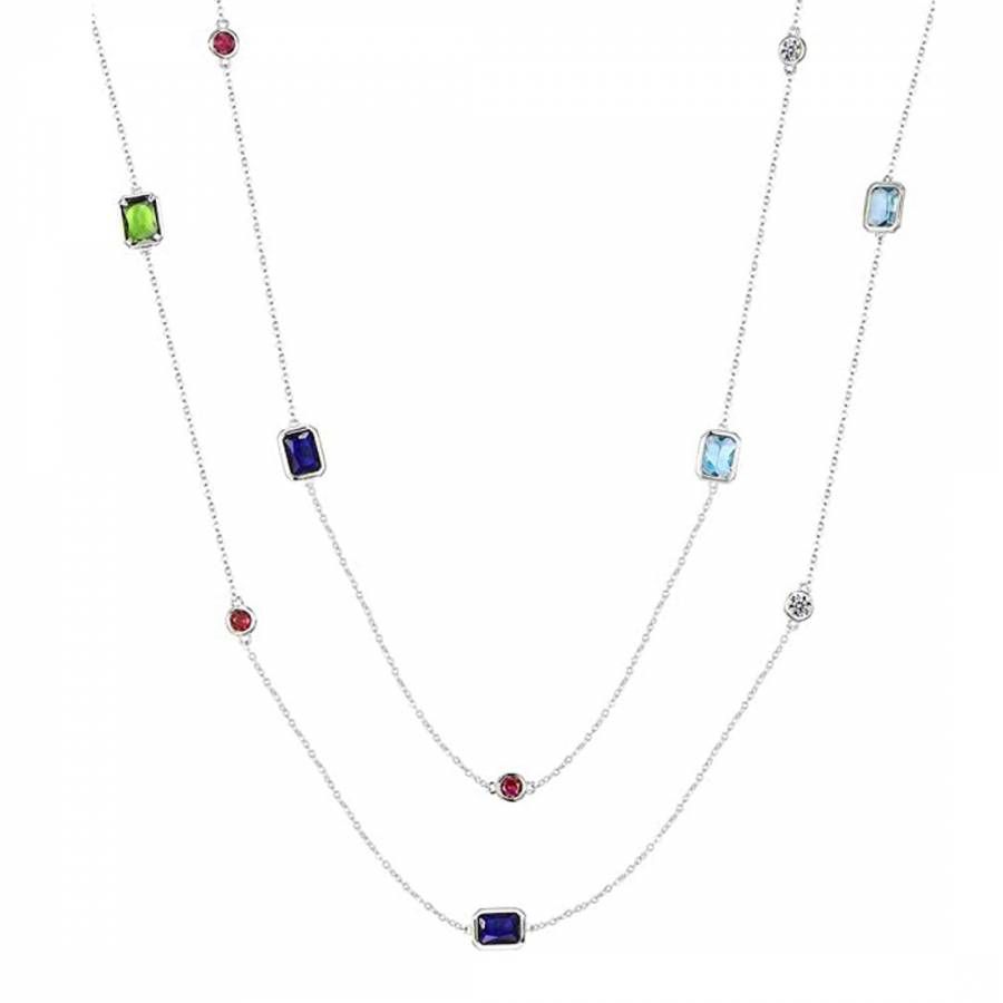 Silver Plated Emerald Cut Long Necklace - Chloe Collection by Liv Oliver - Modalova