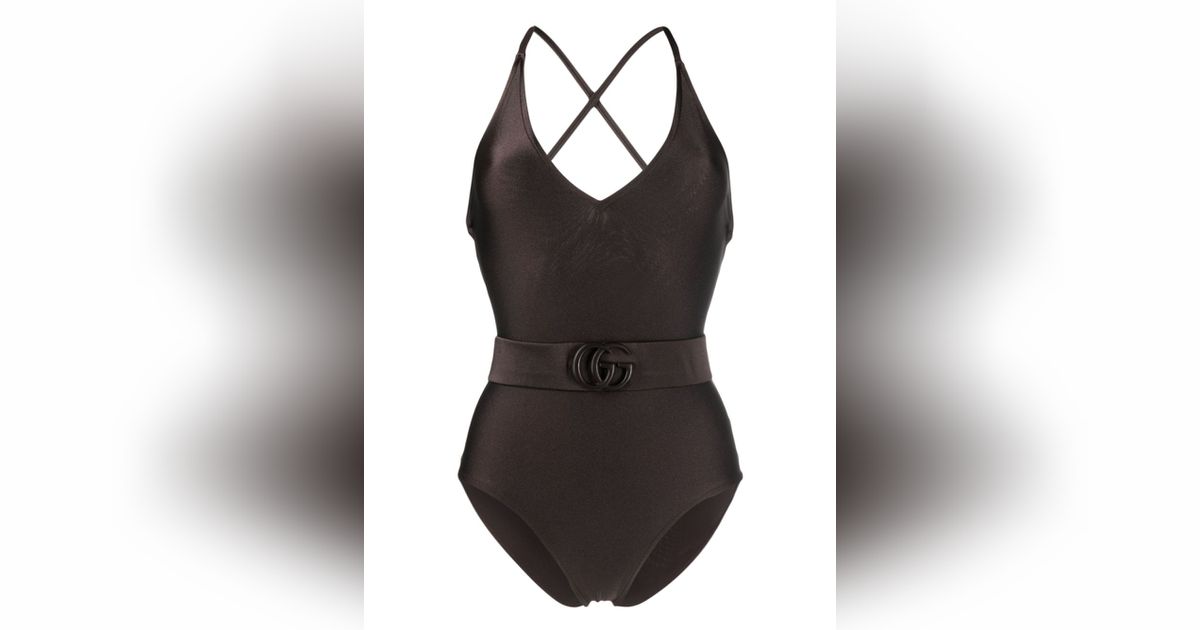 GG cutout one-shoulder swimsuit in brown - Gucci