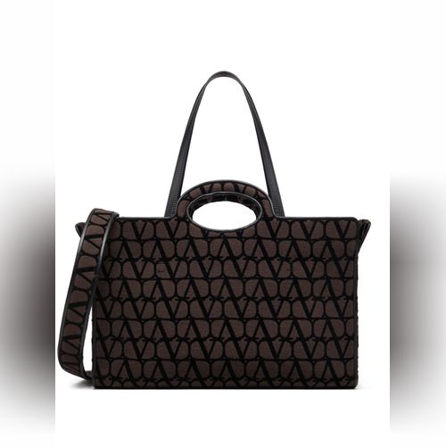 V Logo Signature Medium Toile Iconographe Tote Bag in Brown