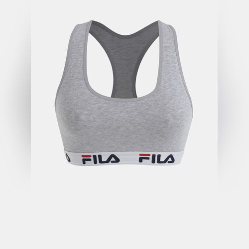 Cotton non-padded logo sports bra, grey marl, Fila