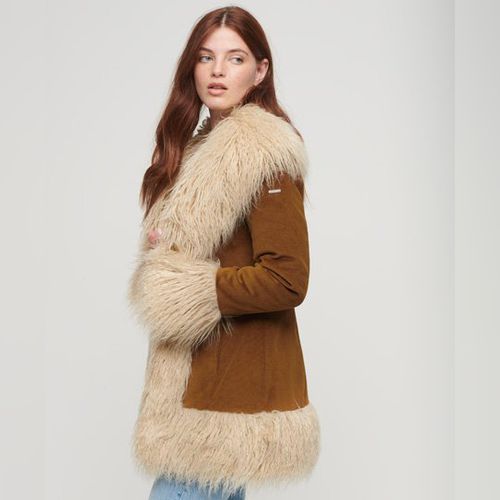 Superdry Faux Fur Lined Longline Afghan Coat - Women's Womens Jackets