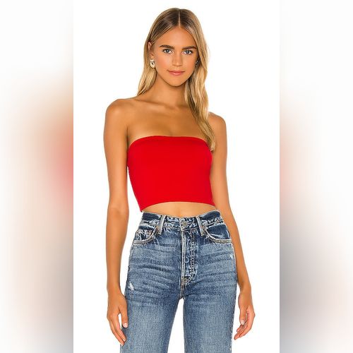 Red strapless crop top hotsell