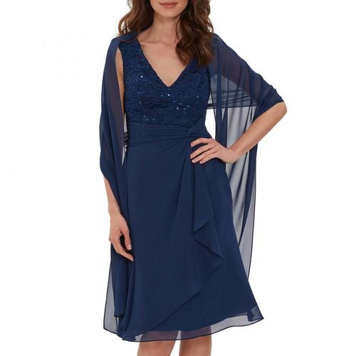 Gina bacconi cynthia crepe best sale and chiffon dress navy